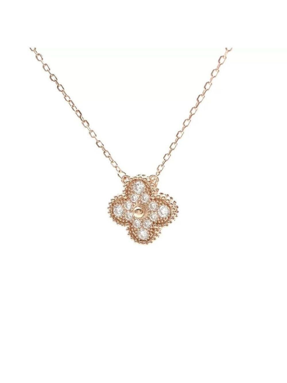 18K GP 925 Sterling Silver four leaf clover pave CZ 16”-18” adjustable necklace - Picture 2 of 5